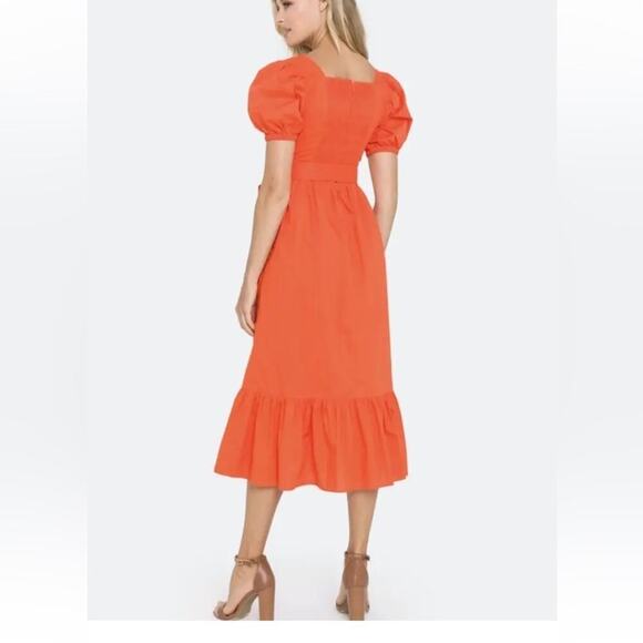 Endless Rose Orange Puff Sleeve Belted Tiered Midi Dress‎ Size S - Picture 10 of 11